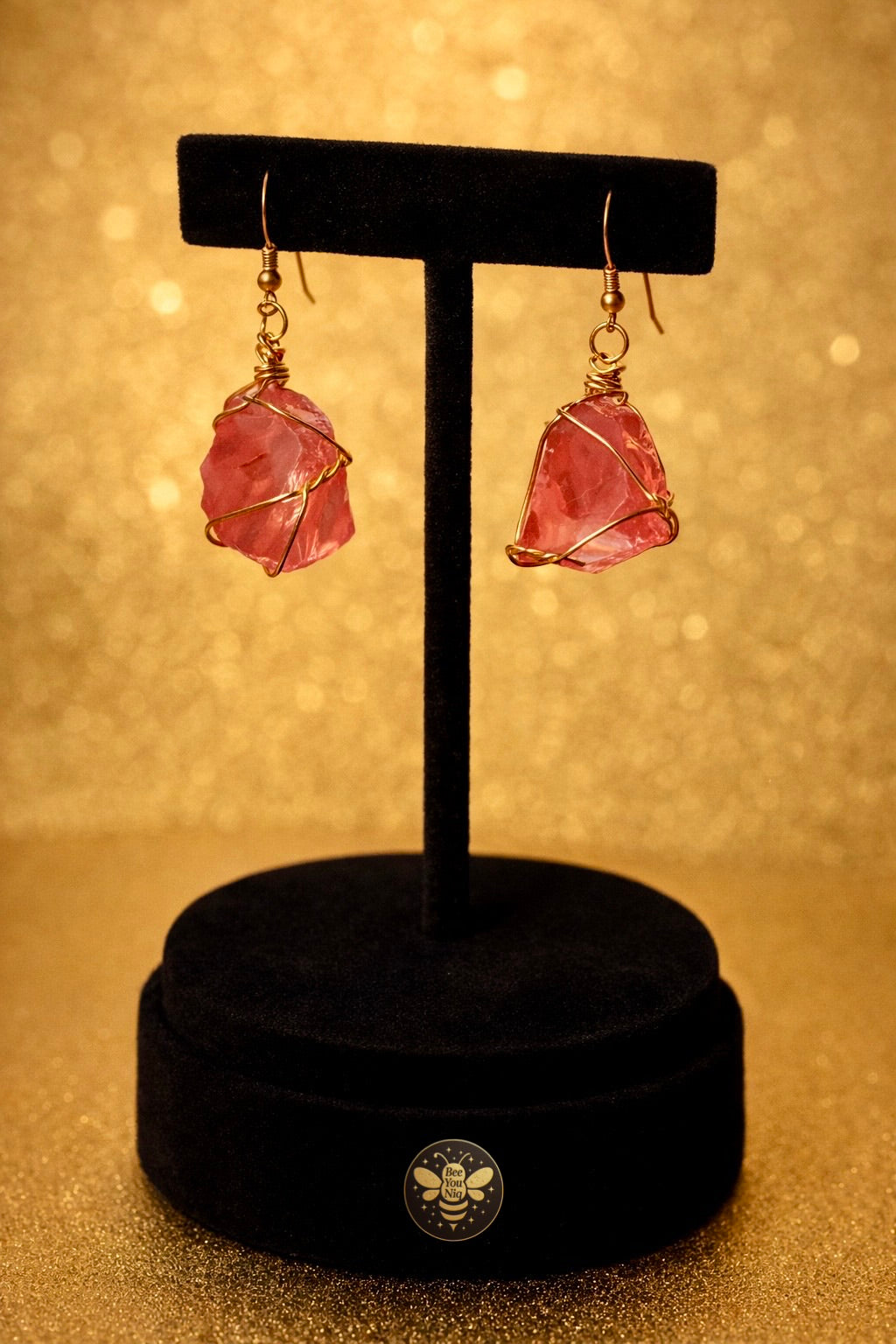 Pink Dyed Quartz earrings.
