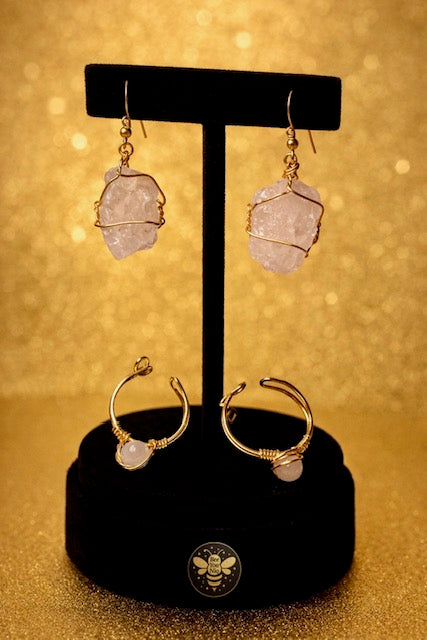 Rose Quartz Earrings with Rings