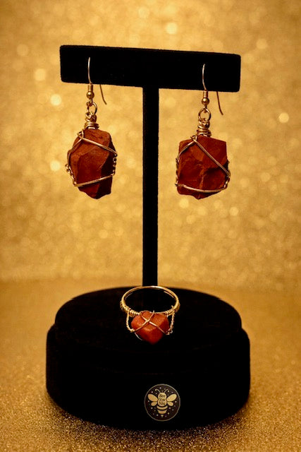 Red Jasper earring and ring set