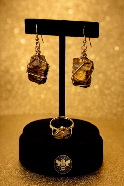Raw Tiger's Eye Crystal Earring set