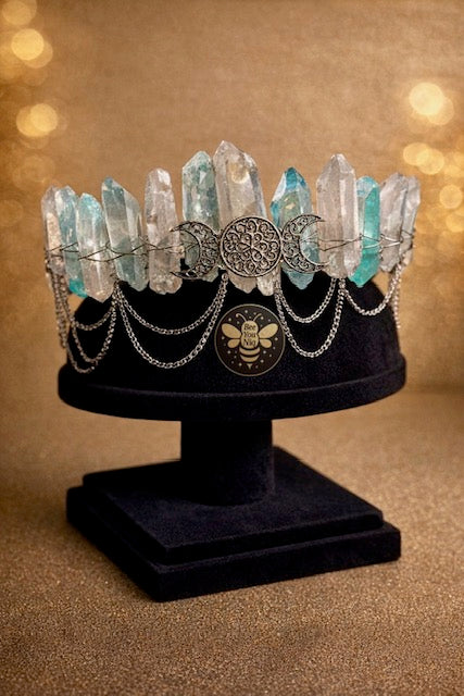Blue Quartz Crystal Moon Goddess  Crown